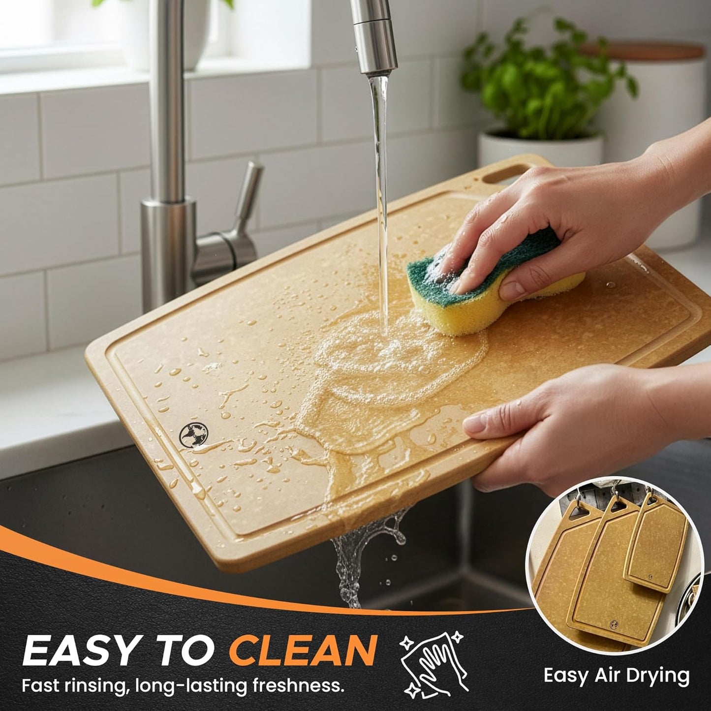 Composite Wood Cutting Board 17” x 12” – Extra Large, Non-Toxic, Dishwasher Safe, Knife-Friendly, Heavy-Duty Kitchen & Charcuterie Board (Tan/Black)