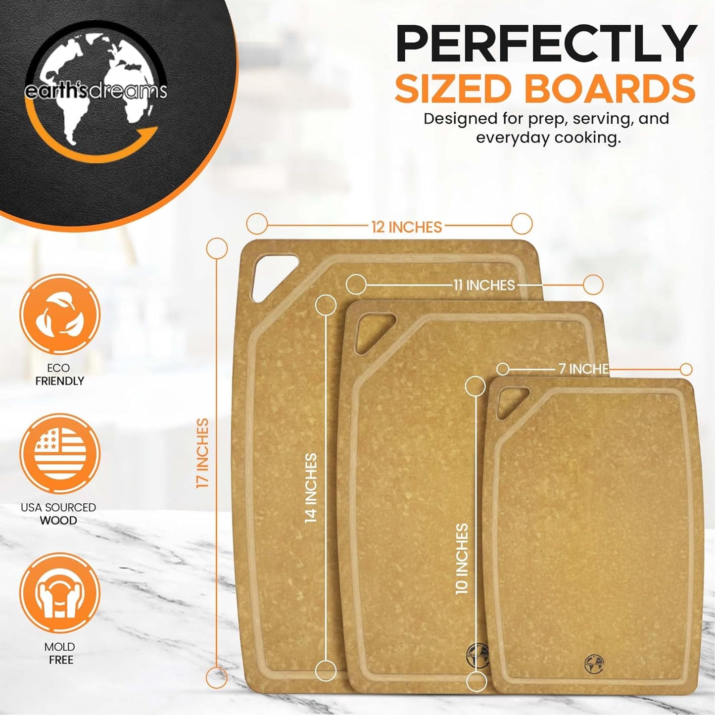 Composite Wood Cutting Board 17” x 12” – Extra Large, Non-Toxic, Dishwasher Safe, Knife-Friendly, Heavy-Duty Kitchen & Charcuterie Board (Tan/Black)