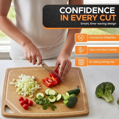 Composite Wood Cutting Board 17” x 12” – Extra Large, Non-Toxic, Dishwasher Safe, Knife-Friendly, Heavy-Duty Kitchen & Charcuterie Board (Tan/Black)