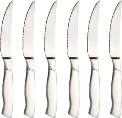 Professional Grade Steak Knives Set of 6 - Restaurant Quality Serrated Edge, Ergonomic Handle, Dishwasher Safe Stainless Steel Cutlery