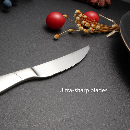 Professional Grade Steak Knives Set of 6 - Restaurant Quality Serrated Edge, Ergonomic Handle, Dishwasher Safe Stainless Steel Cutlery