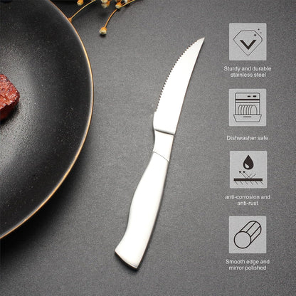 Professional Grade Steak Knives Set of 6 - Restaurant Quality Serrated Edge, Ergonomic Handle, Dishwasher Safe Stainless Steel Cutlery