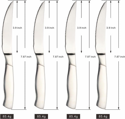Professional Grade Steak Knives Set of 6 - Restaurant Quality Serrated Edge, Ergonomic Handle, Dishwasher Safe Stainless Steel Cutlery
