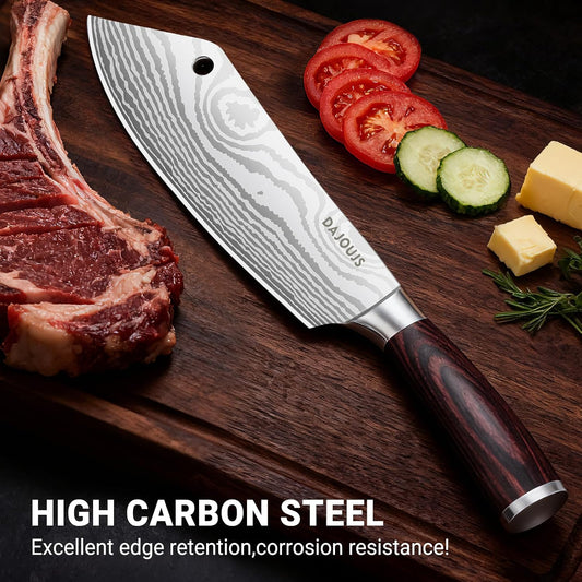 8-Inch Meat Cleaver Butcher Knife - High-Carbon Stainless Steel Professional Cleaver Chefs Knife Cutting Knives with Ergonomic Wood Handle & Gift Box for Cooking