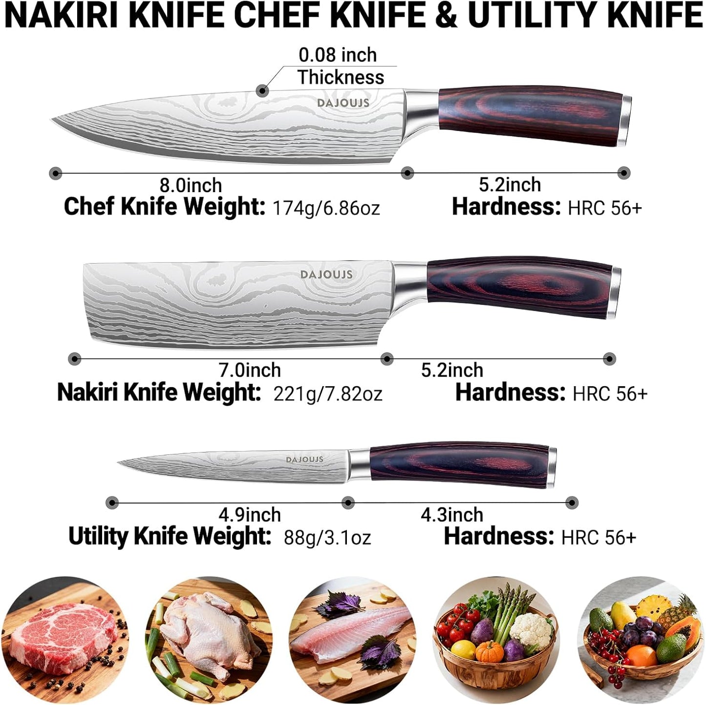8-Inch Meat Cleaver Butcher Knife - High-Carbon Stainless Steel Professional Cleaver Chefs Knife Cutting Knives with Ergonomic Wood Handle & Gift Box for Cooking