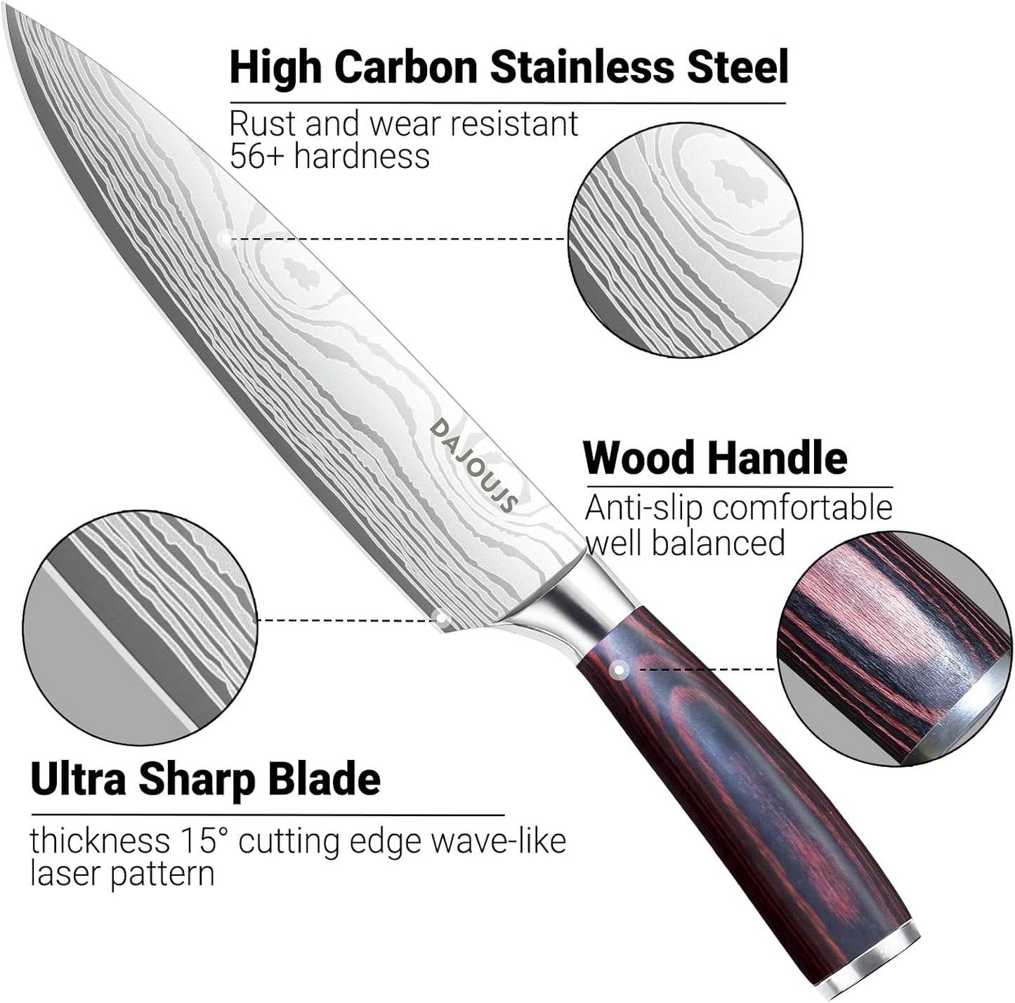 8-Inch Meat Cleaver Butcher Knife - High-Carbon Stainless Steel Professional Cleaver Chefs Knife Cutting Knives with Ergonomic Wood Handle & Gift Box for Cooking
