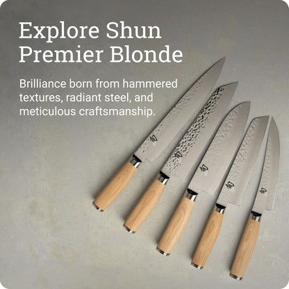 Premier Blonde 4 Piece Steak Knife Set | 5" Knives, Handcrafted Japanese Steak Knife Set, VG-MAX Core, Damascus Stainless Steel Cladding, Pakkawood Handle