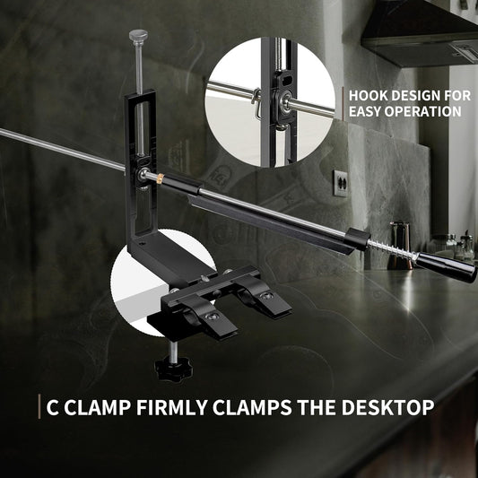 CWOVRS S09 Knife Sharpening System, Quick C-Clamp Fix Angle Knife Sharpener | 2 Adjustable Angle Systems (15°–27°), 360° Flip Dual Knife Clamp, Chef Kitchen Knife Sharpener, 9 Premium Sharpening Stones