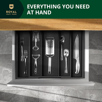 Luxury Bamboo Kitchen Drawer Organizer - Silverware Organizer, Utensil Holder & Cutlery Tray Drawer Dividers for Flatware (9 Slot, Natural)