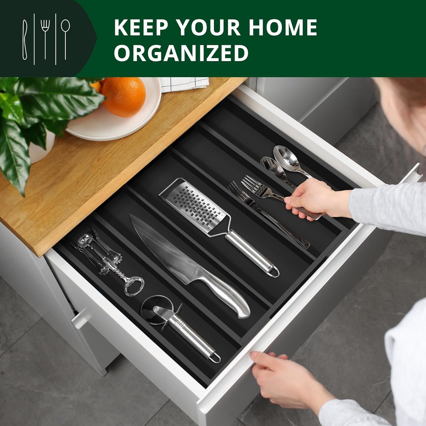 Luxury Bamboo Kitchen Drawer Organizer - Silverware Organizer, Utensil Holder & Cutlery Tray Drawer Dividers for Flatware (9 Slot, Natural)