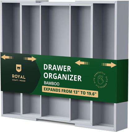 Luxury Bamboo Kitchen Drawer Organizer - Silverware Organizer, Utensil Holder & Cutlery Tray Drawer Dividers for Flatware (9 Slot, Natural)