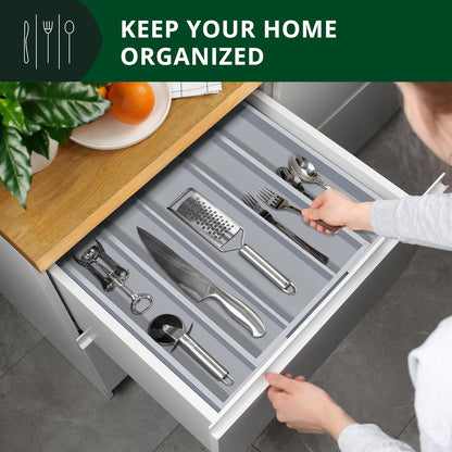 Luxury Bamboo Kitchen Drawer Organizer - Silverware Organizer, Utensil Holder & Cutlery Tray Drawer Dividers for Flatware (9 Slot, Natural)