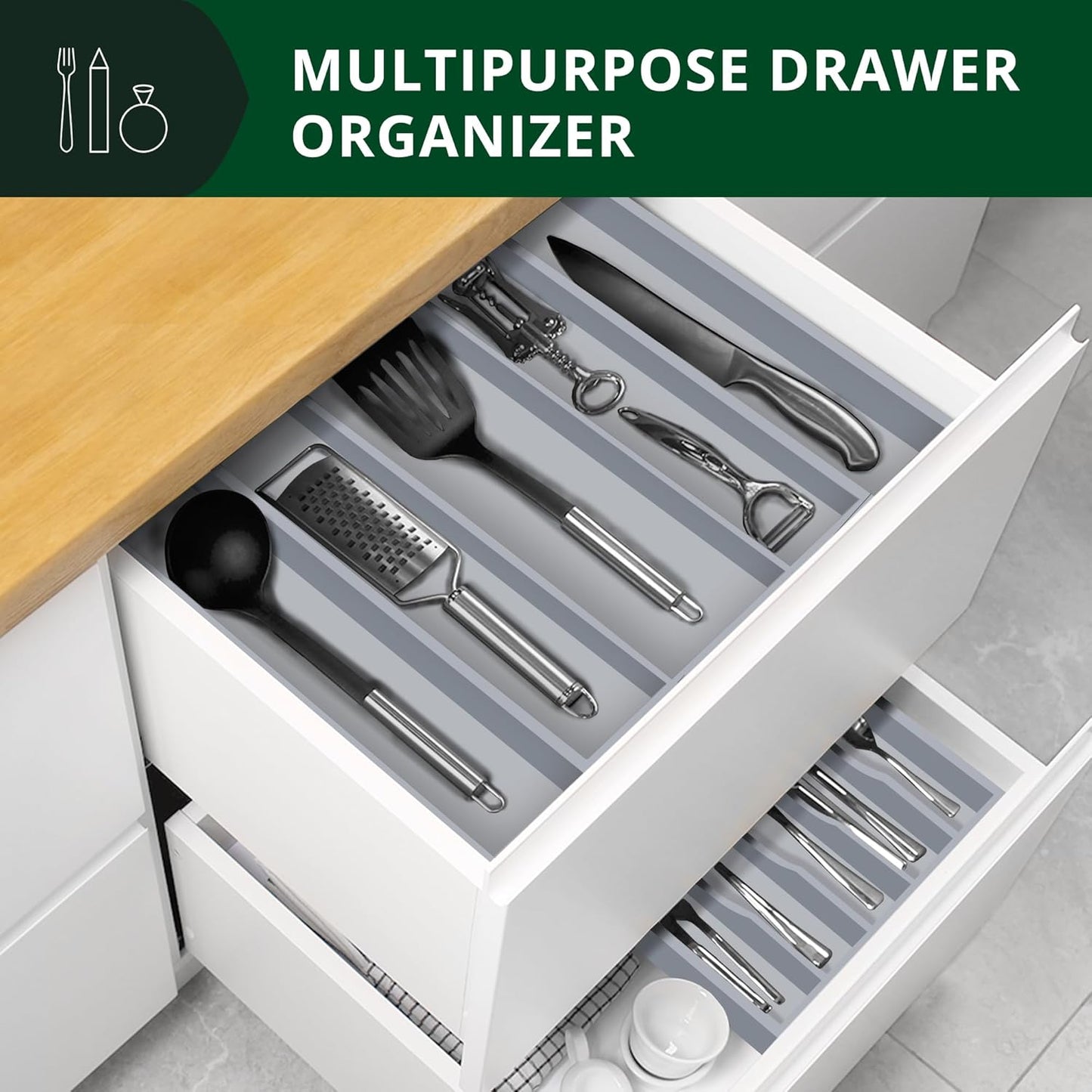 Luxury Bamboo Kitchen Drawer Organizer - Silverware Organizer, Utensil Holder & Cutlery Tray Drawer Dividers for Flatware (9 Slot, Natural)