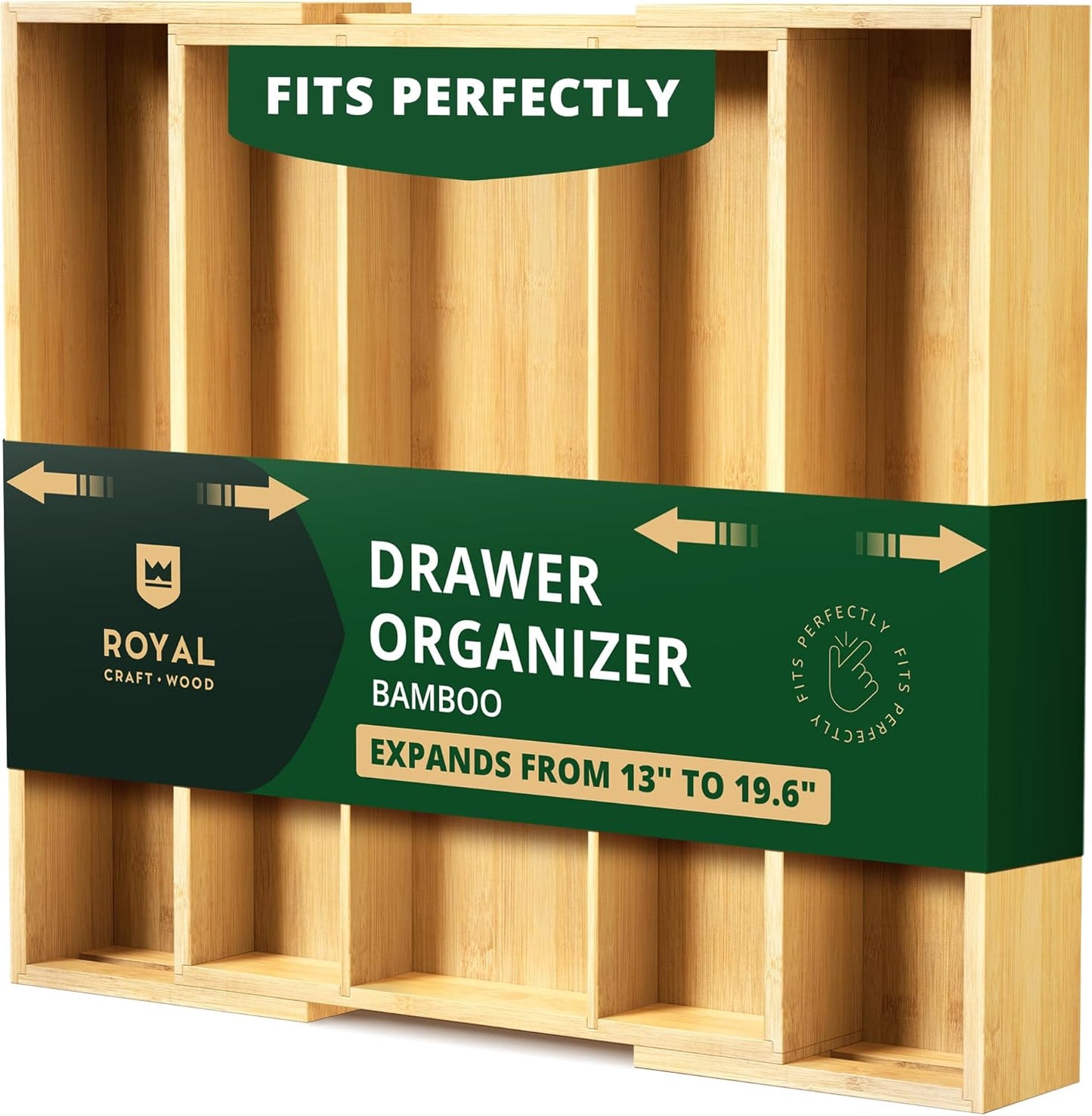 Luxury Bamboo Kitchen Drawer Organizer - Silverware Organizer, Utensil Holder & Cutlery Tray Drawer Dividers for Flatware (9 Slot, Natural)