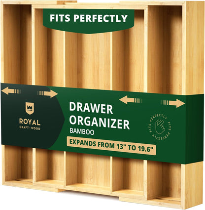 Luxury Bamboo Kitchen Drawer Organizer - Silverware Organizer, Utensil Holder & Cutlery Tray Drawer Dividers for Flatware (9 Slot, Natural)