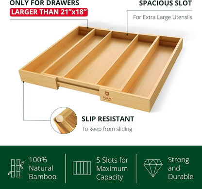 Luxury Bamboo Kitchen Drawer Organizer - Silverware Organizer, Utensil Holder & Cutlery Tray Drawer Dividers for Flatware (9 Slot, Natural)