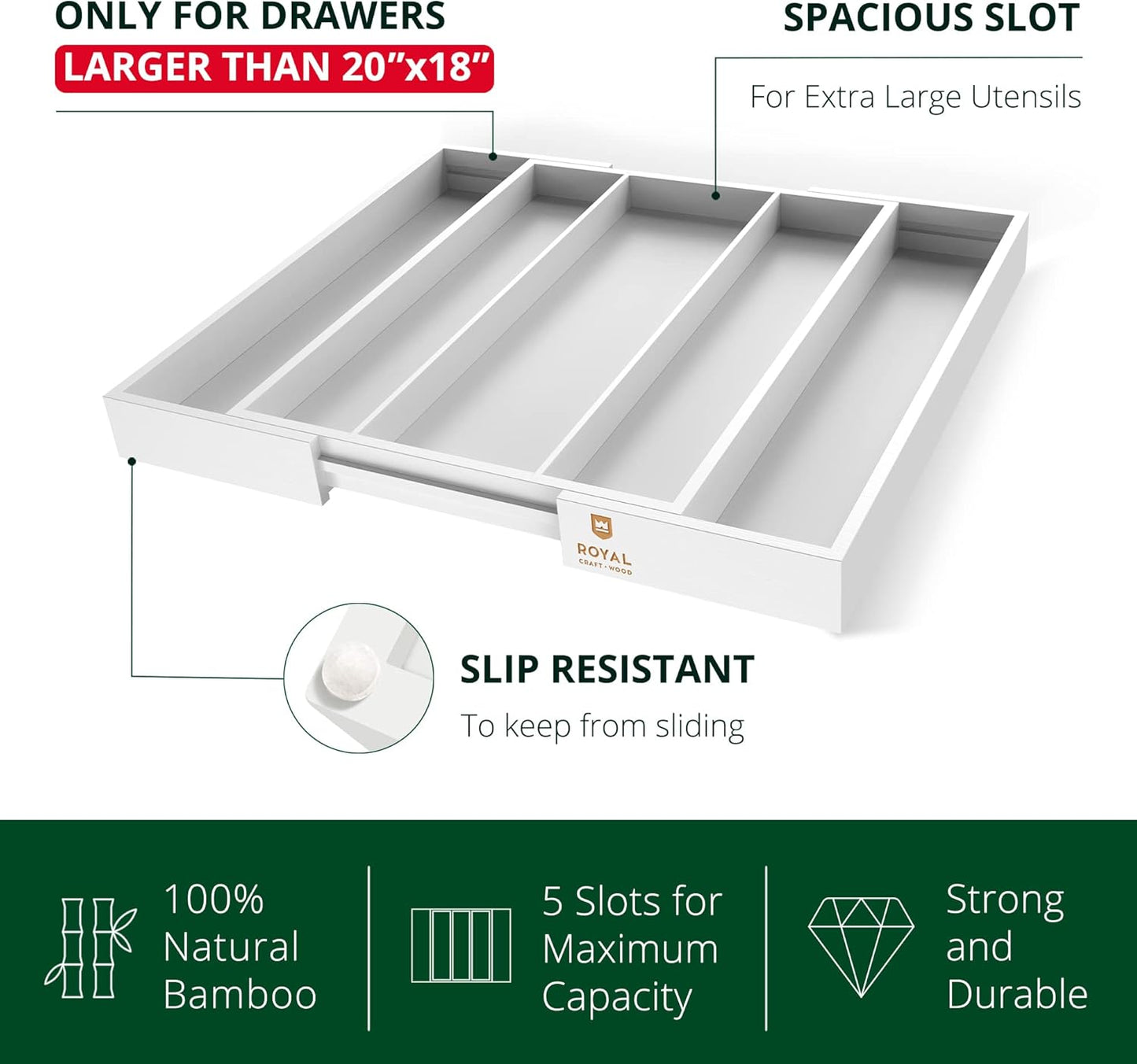 Luxury Bamboo Kitchen Drawer Organizer - Silverware Organizer, Utensil Holder & Cutlery Tray Drawer Dividers for Flatware (9 Slot, Natural)