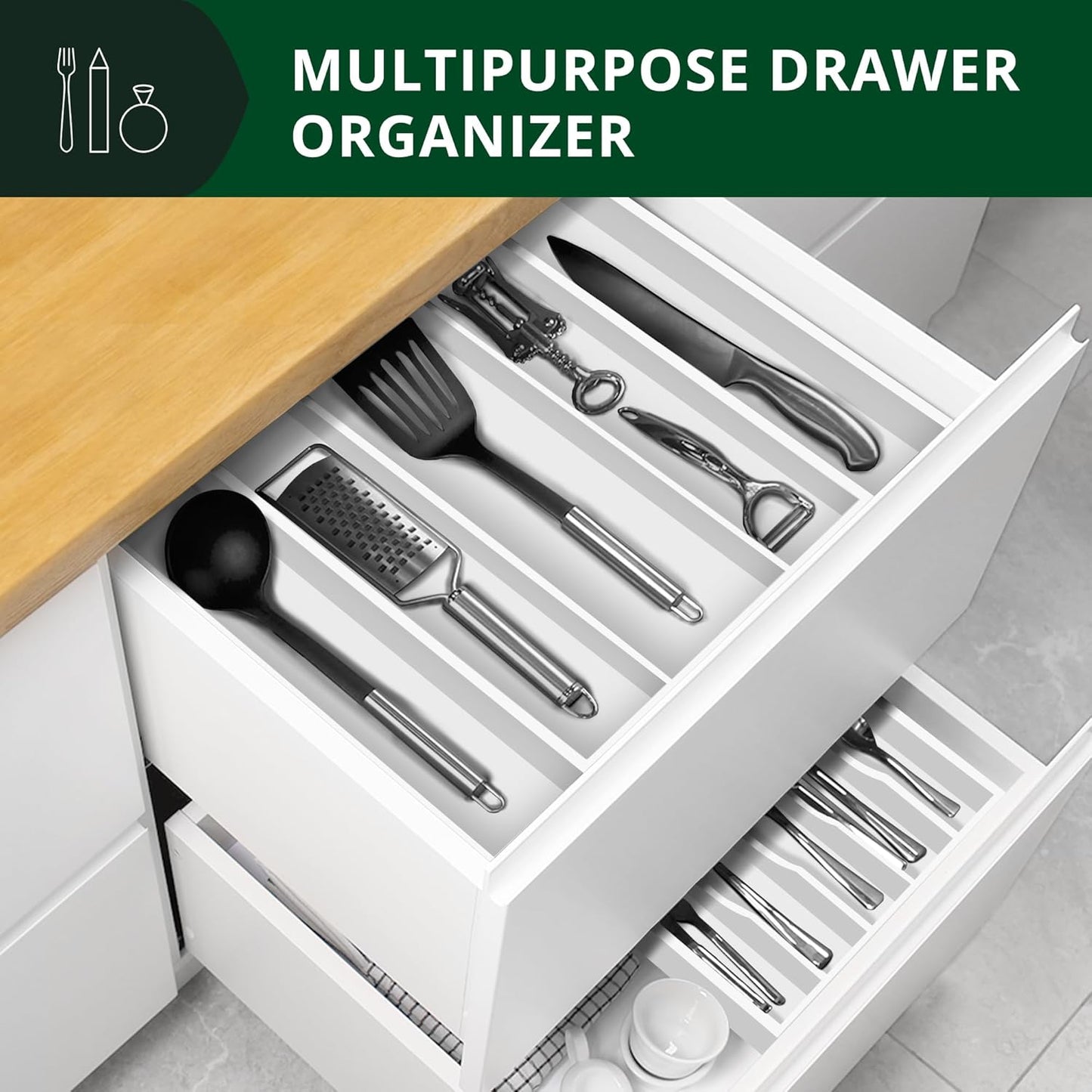 Luxury Bamboo Kitchen Drawer Organizer - Silverware Organizer, Utensil Holder & Cutlery Tray Drawer Dividers for Flatware (9 Slot, Natural)