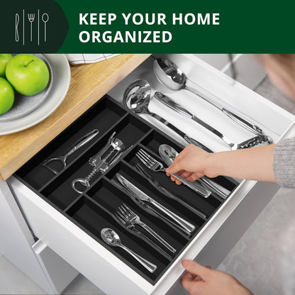 Luxury Bamboo Kitchen Drawer Organizer - Silverware Organizer, Utensil Holder & Cutlery Tray Drawer Dividers for Flatware (9 Slot, Natural)