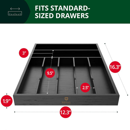 Luxury Bamboo Kitchen Drawer Organizer - Silverware Organizer, Utensil Holder & Cutlery Tray Drawer Dividers for Flatware (9 Slot, Natural)
