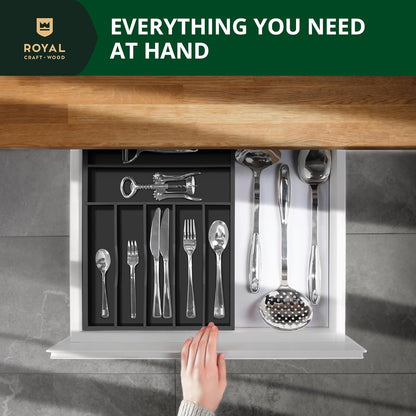 Luxury Bamboo Kitchen Drawer Organizer - Silverware Organizer, Utensil Holder & Cutlery Tray Drawer Dividers for Flatware (9 Slot, Natural)