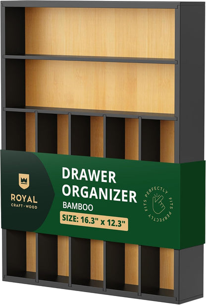 Luxury Bamboo Kitchen Drawer Organizer - Silverware Organizer, Utensil Holder & Cutlery Tray Drawer Dividers for Flatware (9 Slot, Natural)