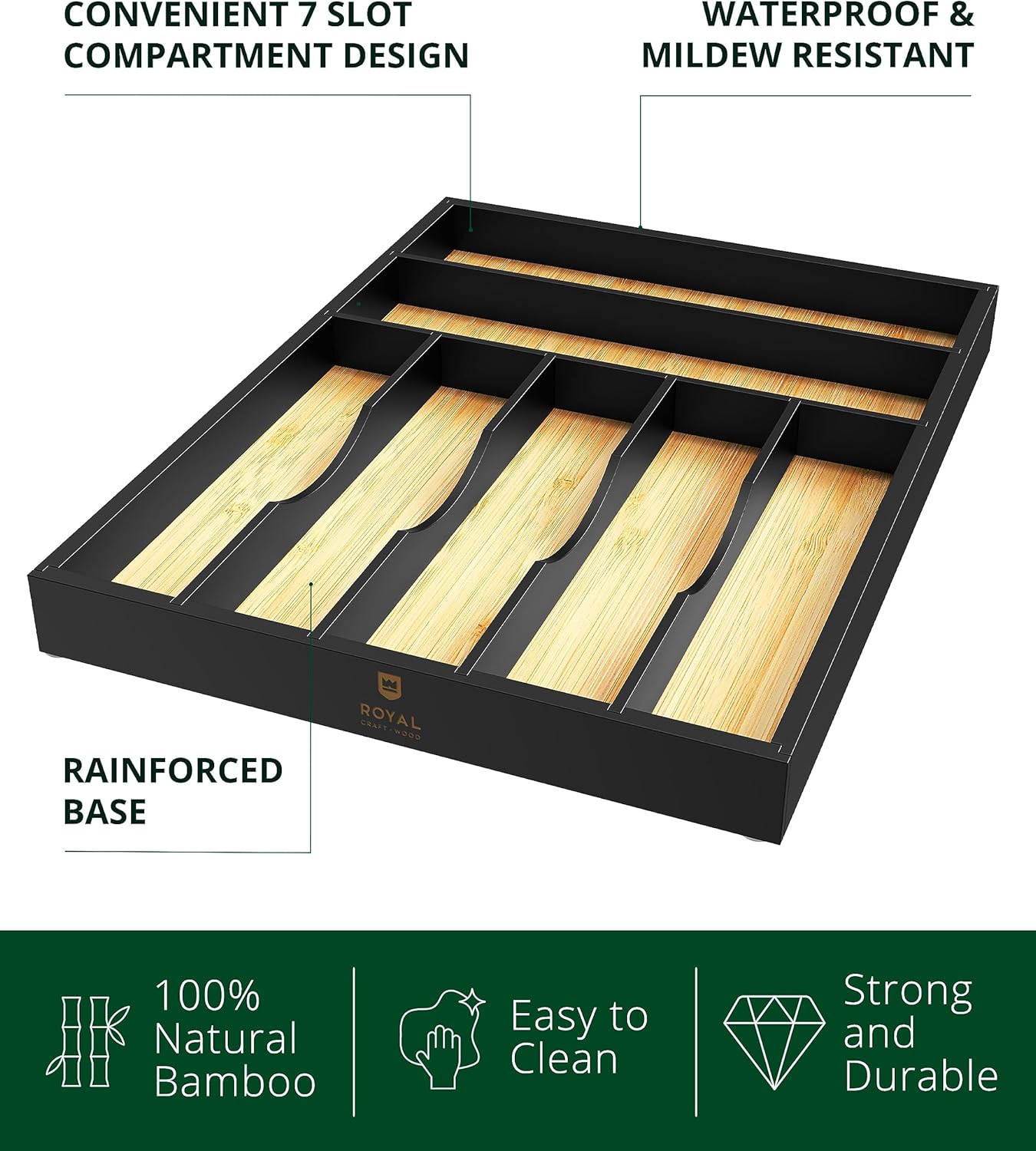 Luxury Bamboo Kitchen Drawer Organizer - Silverware Organizer, Utensil Holder & Cutlery Tray Drawer Dividers for Flatware (9 Slot, Natural)