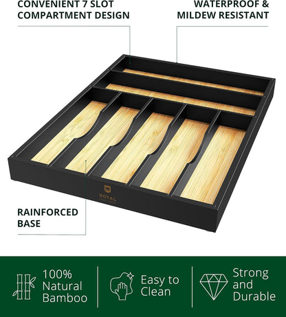 Luxury Bamboo Kitchen Drawer Organizer - Silverware Organizer, Utensil Holder & Cutlery Tray Drawer Dividers for Flatware (9 Slot, Natural)