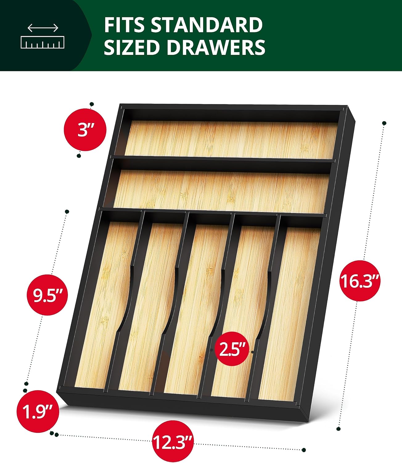 Luxury Bamboo Kitchen Drawer Organizer - Silverware Organizer, Utensil Holder & Cutlery Tray Drawer Dividers for Flatware (9 Slot, Natural)