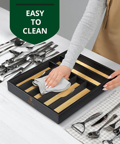 Luxury Bamboo Kitchen Drawer Organizer - Silverware Organizer, Utensil Holder & Cutlery Tray Drawer Dividers for Flatware (9 Slot, Natural)