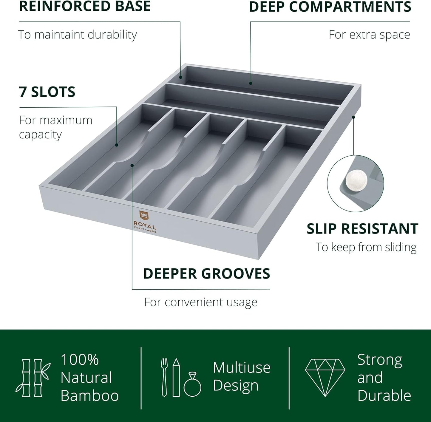 Luxury Bamboo Kitchen Drawer Organizer - Silverware Organizer, Utensil Holder & Cutlery Tray Drawer Dividers for Flatware (9 Slot, Natural)