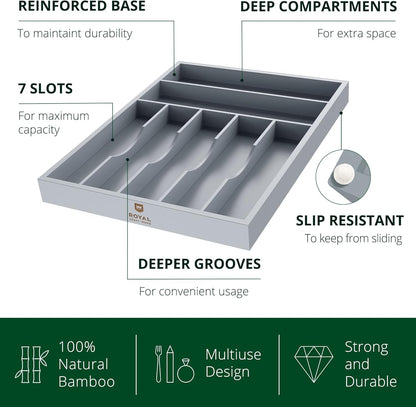 Luxury Bamboo Kitchen Drawer Organizer - Silverware Organizer, Utensil Holder & Cutlery Tray Drawer Dividers for Flatware (9 Slot, Natural)