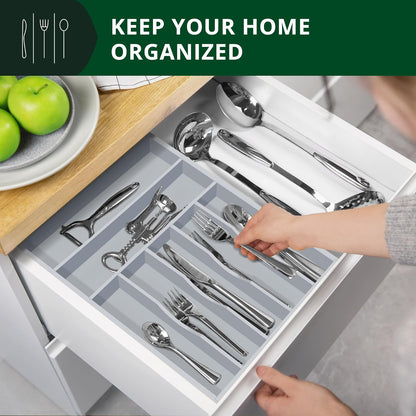 Luxury Bamboo Kitchen Drawer Organizer - Silverware Organizer, Utensil Holder & Cutlery Tray Drawer Dividers for Flatware (9 Slot, Natural)