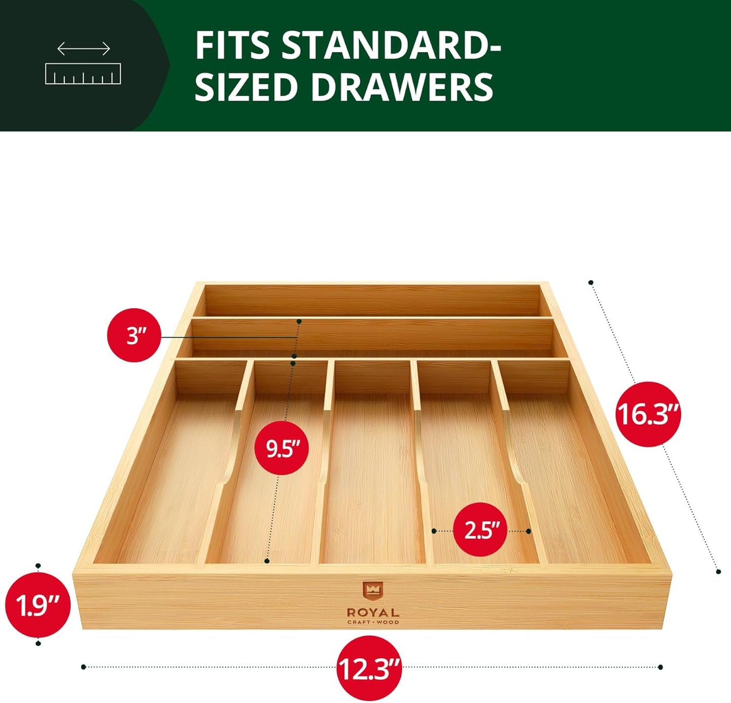 Luxury Bamboo Kitchen Drawer Organizer - Silverware Organizer, Utensil Holder & Cutlery Tray Drawer Dividers for Flatware (9 Slot, Natural)