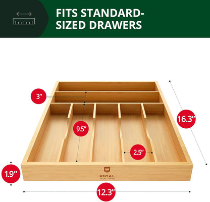 Luxury Bamboo Kitchen Drawer Organizer - Silverware Organizer, Utensil Holder & Cutlery Tray Drawer Dividers for Flatware (9 Slot, Natural)