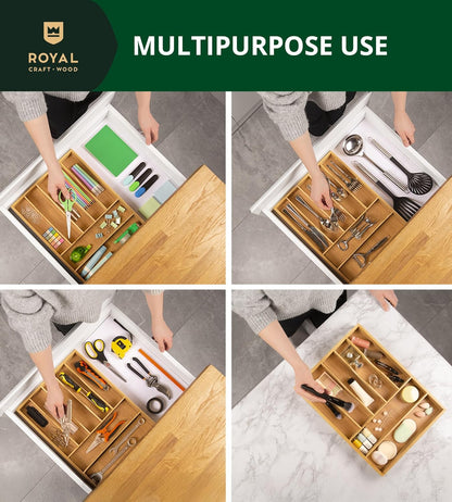 Luxury Bamboo Kitchen Drawer Organizer - Silverware Organizer, Utensil Holder & Cutlery Tray Drawer Dividers for Flatware (9 Slot, Natural)