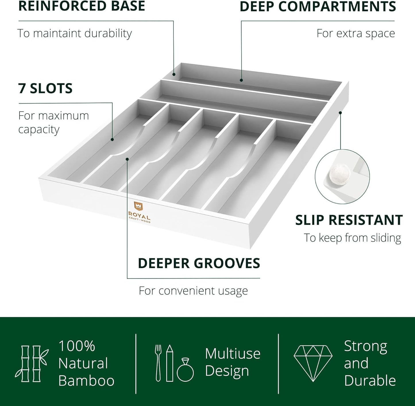 Luxury Bamboo Kitchen Drawer Organizer - Silverware Organizer, Utensil Holder & Cutlery Tray Drawer Dividers for Flatware (9 Slot, Natural)