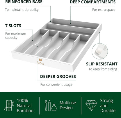 Luxury Bamboo Kitchen Drawer Organizer - Silverware Organizer, Utensil Holder & Cutlery Tray Drawer Dividers for Flatware (9 Slot, Natural)