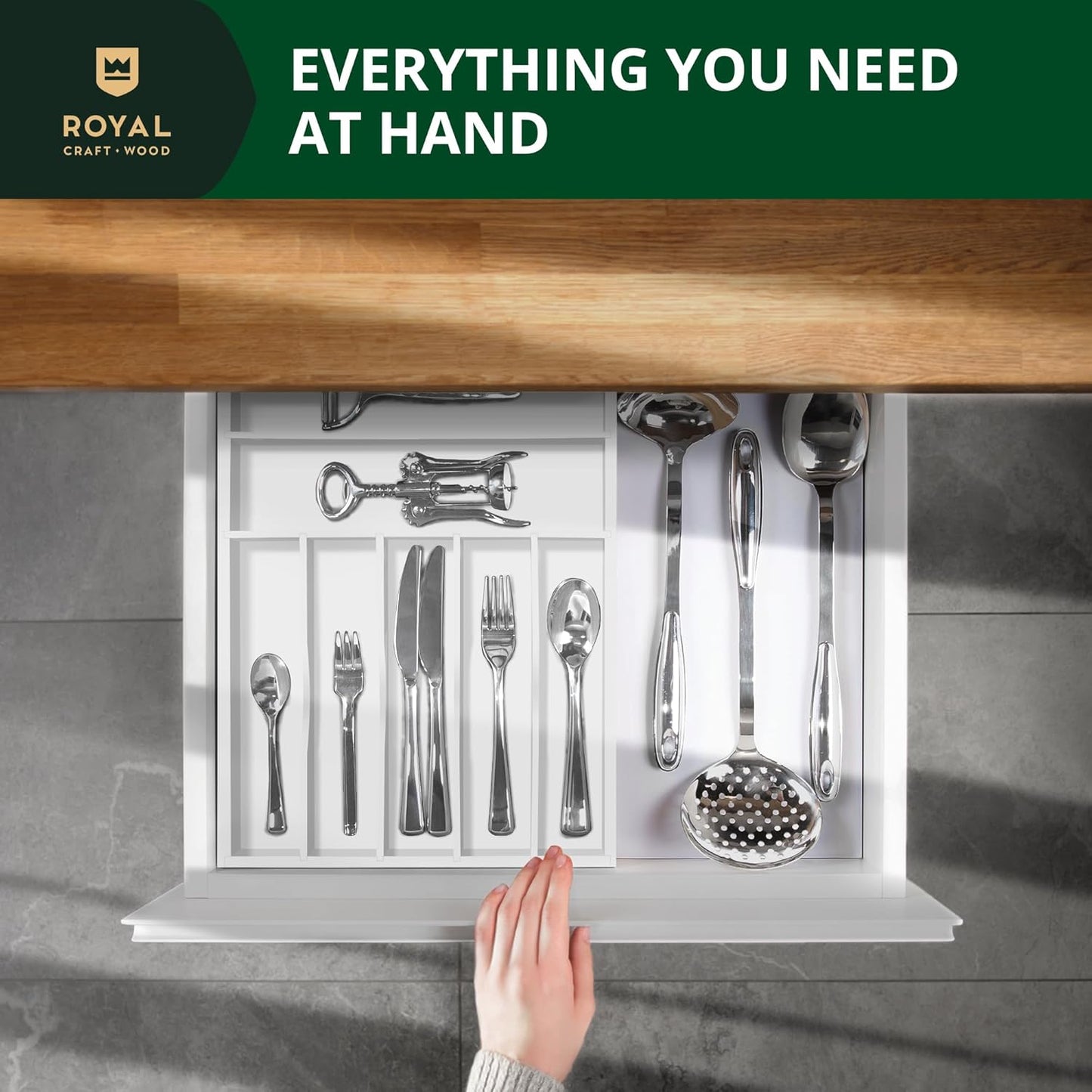 Luxury Bamboo Kitchen Drawer Organizer - Silverware Organizer, Utensil Holder & Cutlery Tray Drawer Dividers for Flatware (9 Slot, Natural)