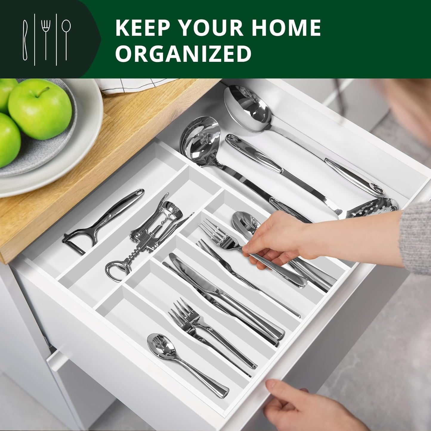 Luxury Bamboo Kitchen Drawer Organizer - Silverware Organizer, Utensil Holder & Cutlery Tray Drawer Dividers for Flatware (9 Slot, Natural)