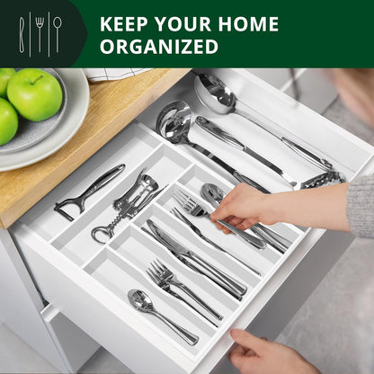 Luxury Bamboo Kitchen Drawer Organizer - Silverware Organizer, Utensil Holder & Cutlery Tray Drawer Dividers for Flatware (9 Slot, Natural)