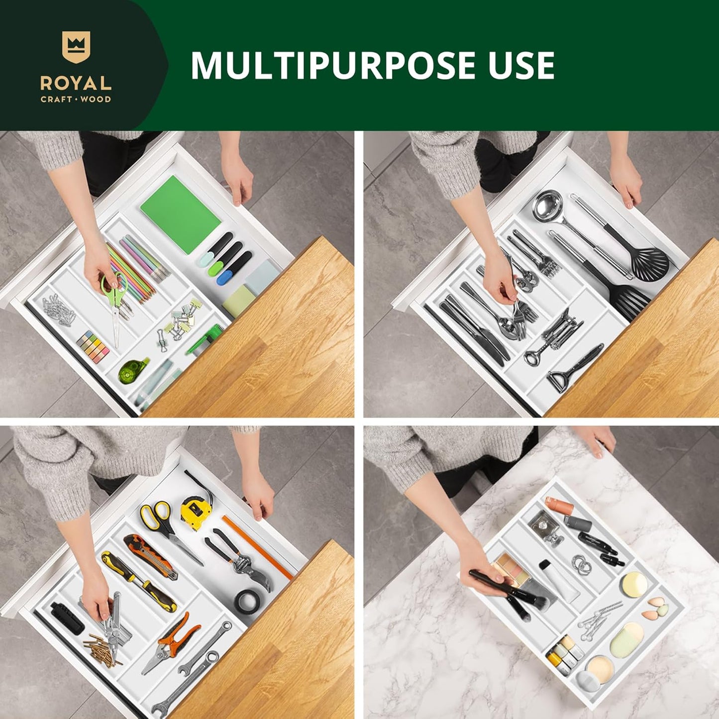 Luxury Bamboo Kitchen Drawer Organizer - Silverware Organizer, Utensil Holder & Cutlery Tray Drawer Dividers for Flatware (9 Slot, Natural)