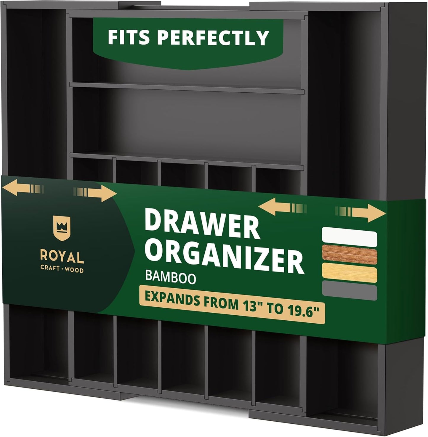 Luxury Bamboo Kitchen Drawer Organizer - Silverware Organizer, Utensil Holder & Cutlery Tray Drawer Dividers for Flatware (9 Slot, Natural)
