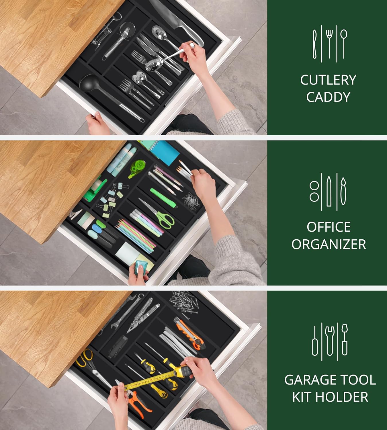 Luxury Bamboo Kitchen Drawer Organizer - Silverware Organizer, Utensil Holder & Cutlery Tray Drawer Dividers for Flatware (9 Slot, Natural)