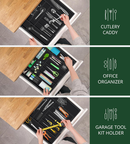Luxury Bamboo Kitchen Drawer Organizer - Silverware Organizer, Utensil Holder & Cutlery Tray Drawer Dividers for Flatware (9 Slot, Natural)