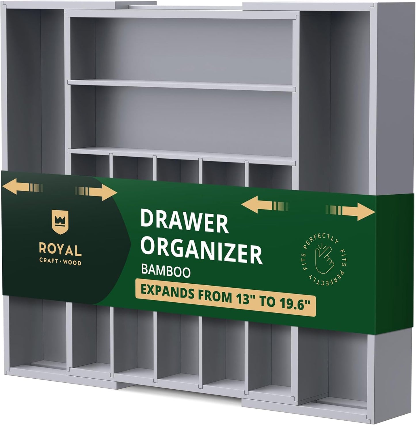 Luxury Bamboo Kitchen Drawer Organizer - Silverware Organizer, Utensil Holder & Cutlery Tray Drawer Dividers for Flatware (9 Slot, Natural)