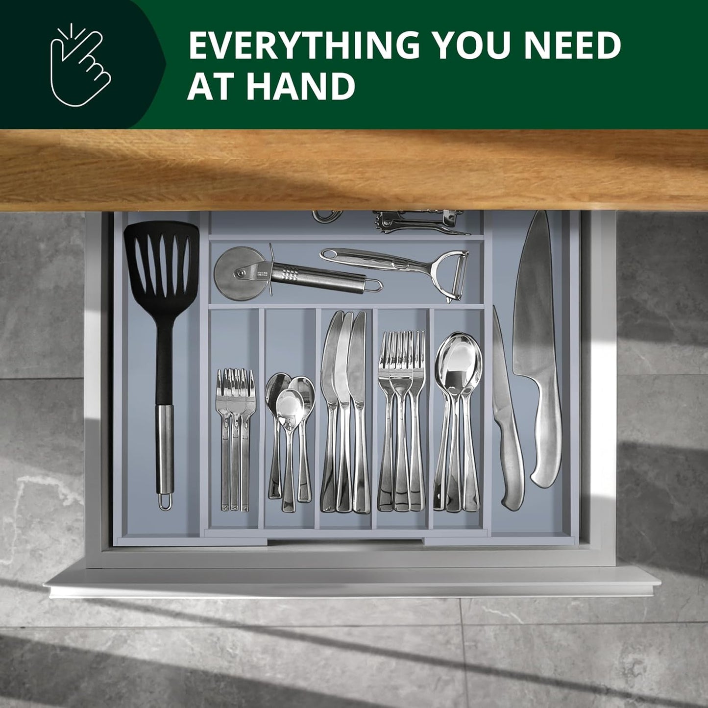 Luxury Bamboo Kitchen Drawer Organizer - Silverware Organizer, Utensil Holder & Cutlery Tray Drawer Dividers for Flatware (9 Slot, Natural)