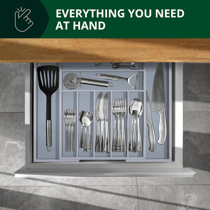Luxury Bamboo Kitchen Drawer Organizer - Silverware Organizer, Utensil Holder & Cutlery Tray Drawer Dividers for Flatware (9 Slot, Natural)