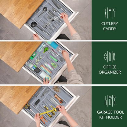 Luxury Bamboo Kitchen Drawer Organizer - Silverware Organizer, Utensil Holder & Cutlery Tray Drawer Dividers for Flatware (9 Slot, Natural)