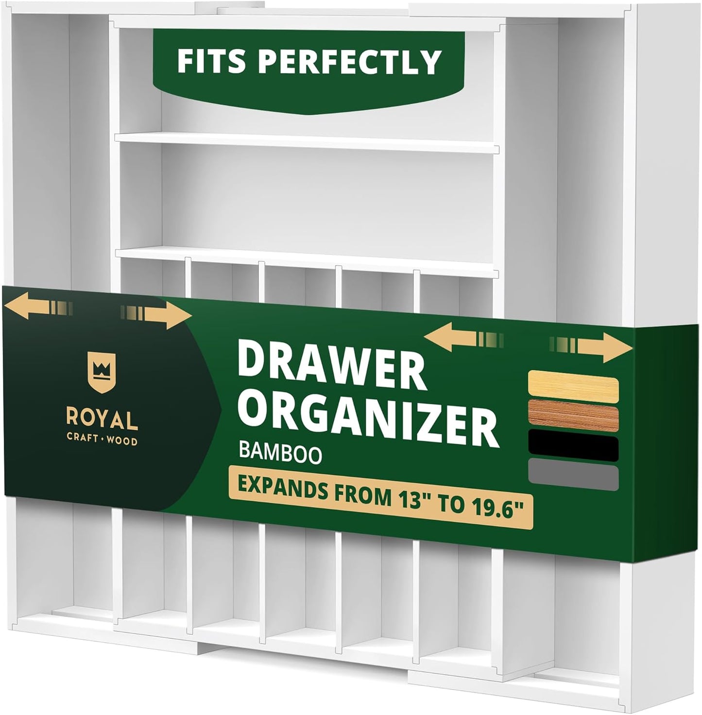 Luxury Bamboo Kitchen Drawer Organizer - Silverware Organizer, Utensil Holder & Cutlery Tray Drawer Dividers for Flatware (9 Slot, Natural)
